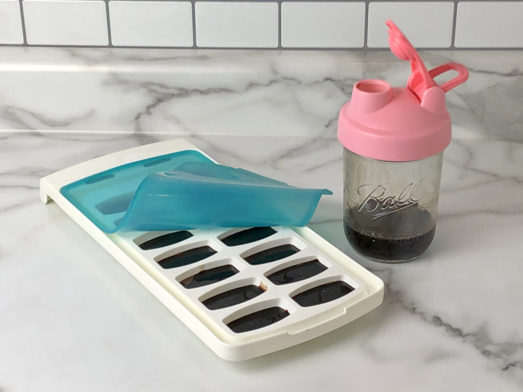 Golden Elderberry Syrup leftovers in a bpa-free ice cube tray