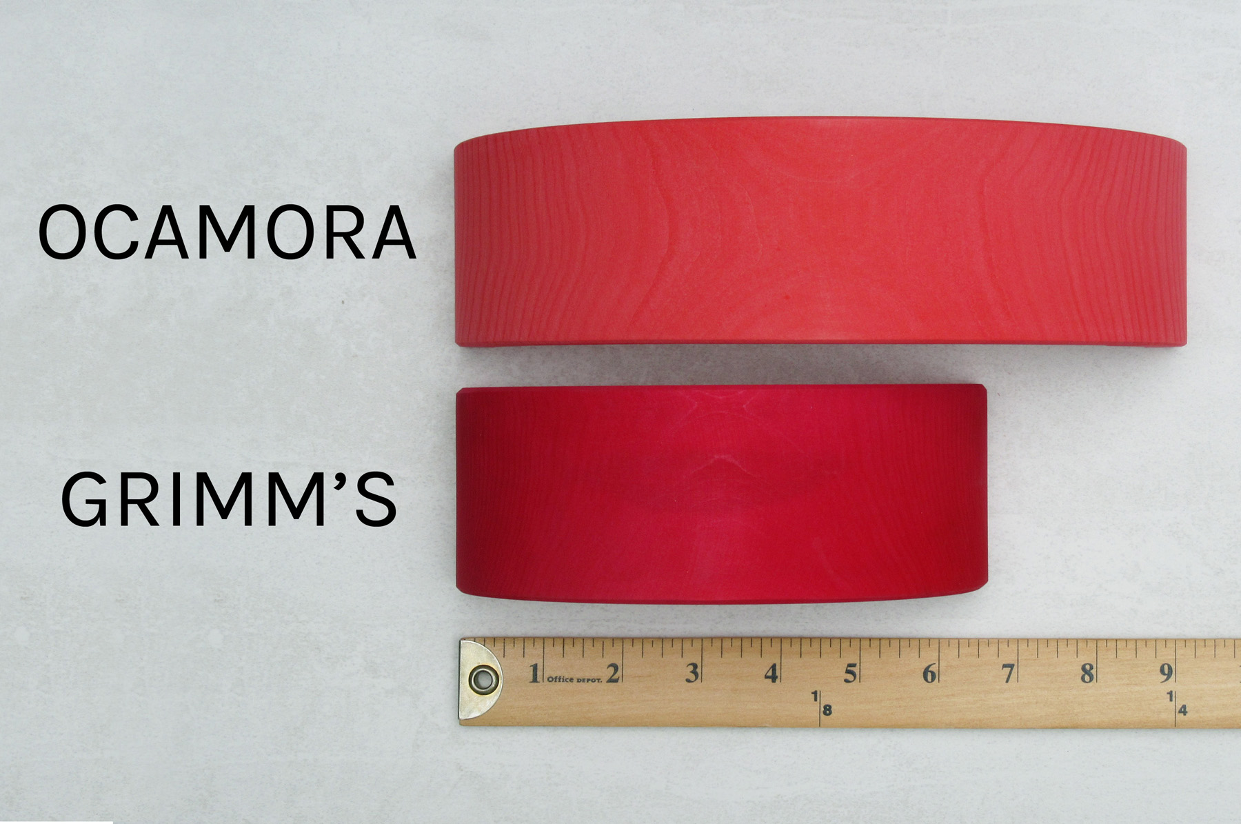 Grimms vs Ocamora Wooden Rainbow Stacker Toy Length Comparison
