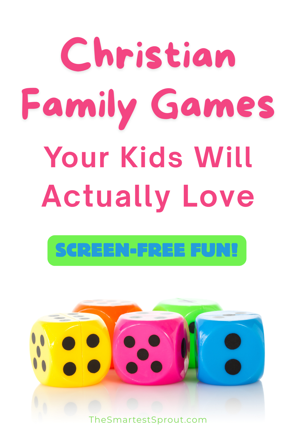 Christian family games for screen-free family game night with colorful dice