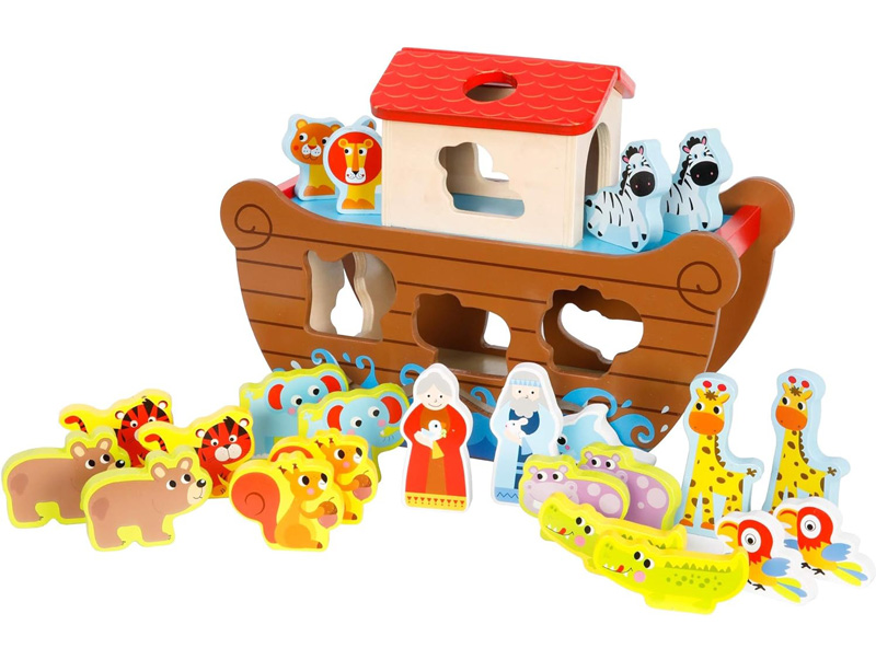 Fat Brain Toys Noah’s Ark Sort and Play wooden shape matching toy for toddlers