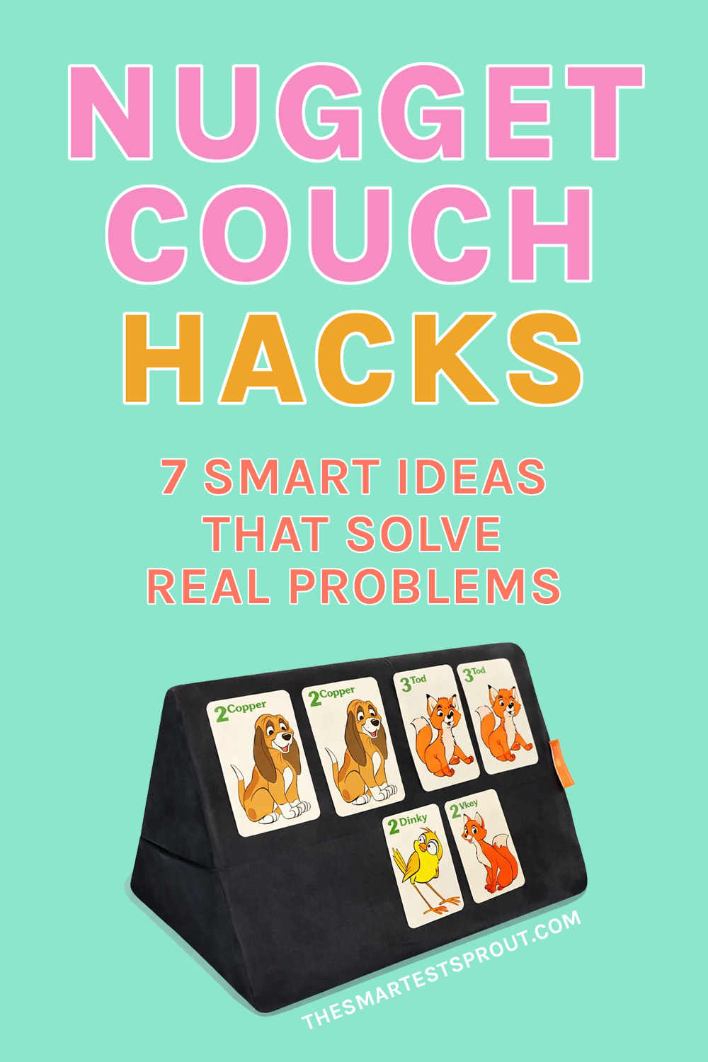 Nugget couch hacks card holder setup using wedge cushions to hold kids playing cards